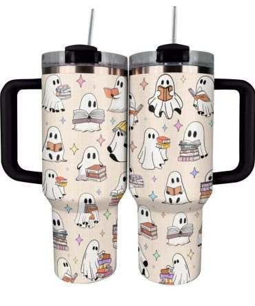 Halloween Ghost Reading Custom Stanley Quencher 40Oz Stainless Steel Tumbler With Handle