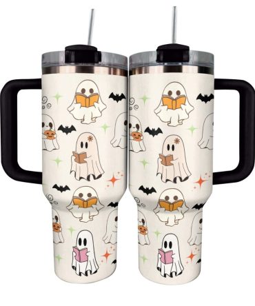 Halloween Ghost Reading Custom Stanley Quencher 40Oz Stainless Steel Tumbler With Handle