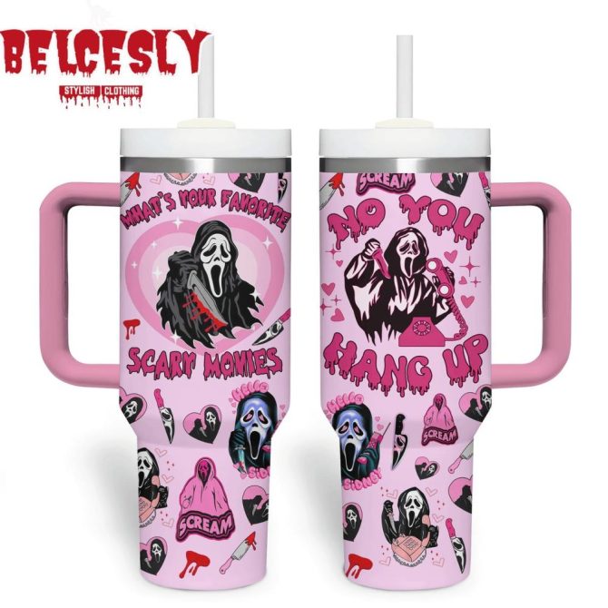 Halloween Ghostface Scream Movies Custom Stanley Quencher 40Oz Stainless Steel Tumbler With Handle