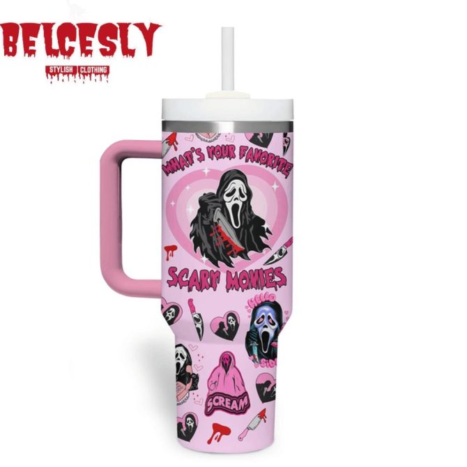 Halloween Ghostface Scream Movies Custom Stanley Quencher 40Oz Stainless Steel Tumbler With Handle - Image 2