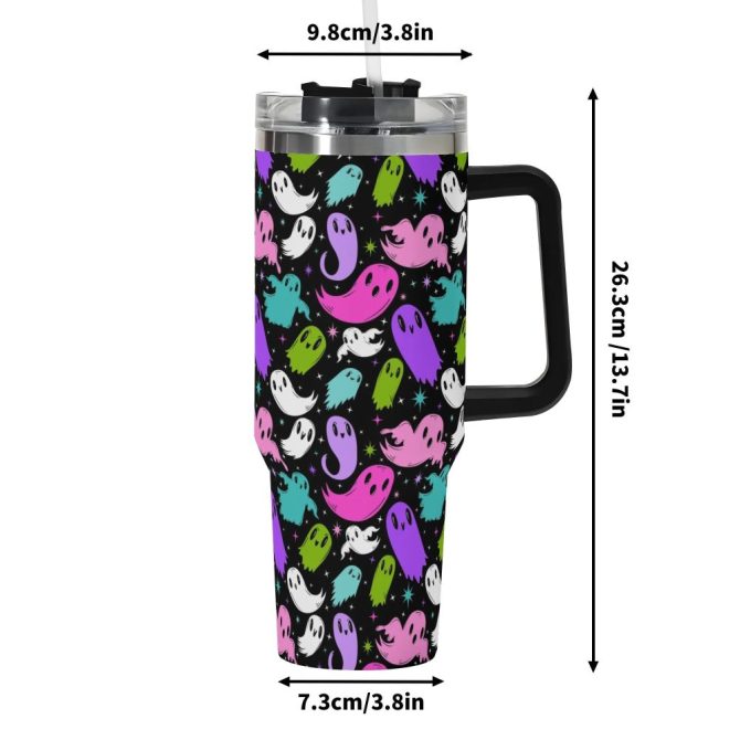 Halloween Ghosties Custom Stanley Quencher 40Oz Stainless Steel Tumbler With Handle - Image 6