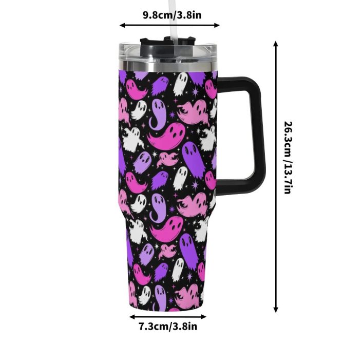 Halloween Ghosties Custom Stanley Quencher 40Oz Stainless Steel Tumbler With Handle - Image 6
