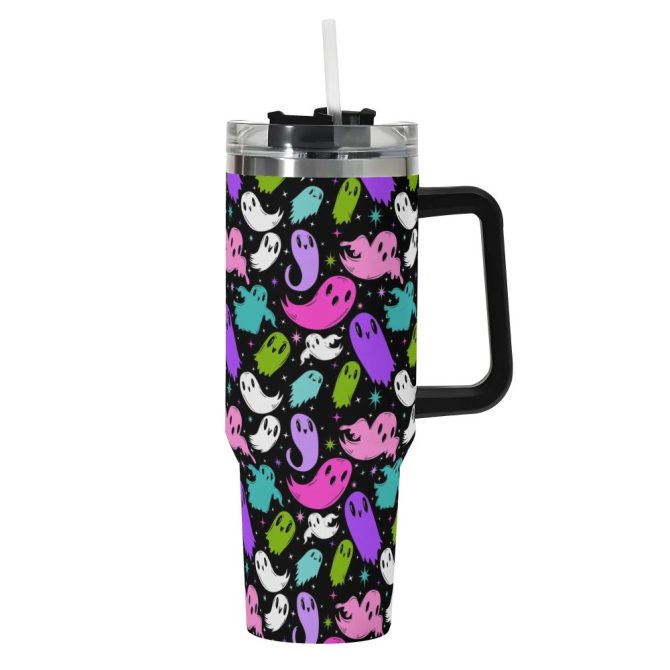 Halloween Ghosties Custom Stanley Quencher 40Oz Stainless Steel Tumbler With Handle - Image 2