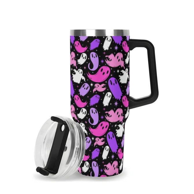 Halloween Ghosties Custom Stanley Quencher 40Oz Stainless Steel Tumbler With Handle - Image 3