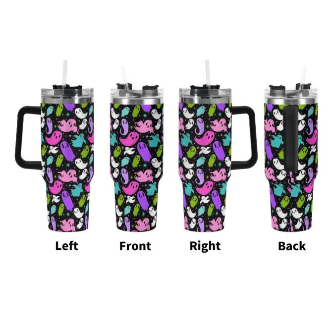 Halloween Ghosties Custom Stanley Quencher 40Oz Stainless Steel Tumbler With Handle - Image 3