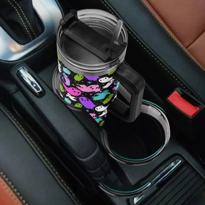 Halloween Ghosties Custom Stanley Quencher 40Oz Stainless Steel Tumbler With Handle - Image 4