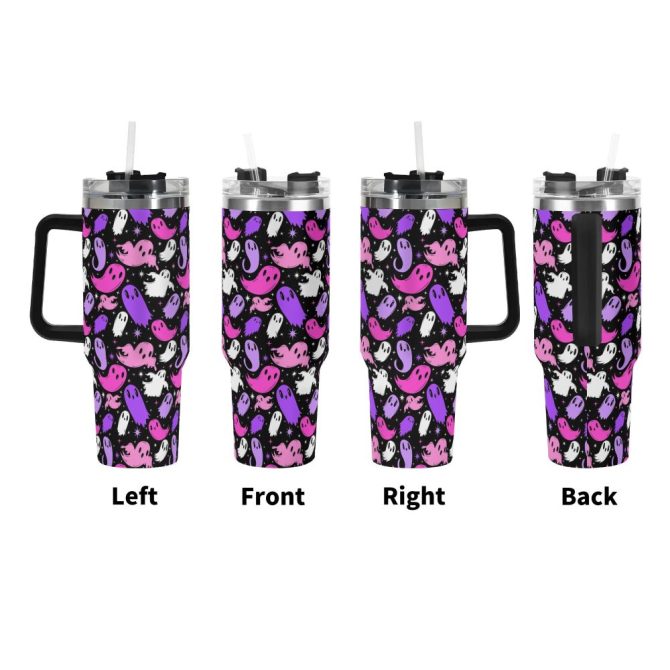 Halloween Ghosties Custom Stanley Quencher 40Oz Stainless Steel Tumbler With Handle - Image 2