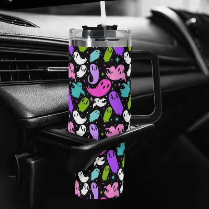 Halloween Ghosties Custom Stanley Quencher 40Oz Stainless Steel Tumbler With Handle - Image 5