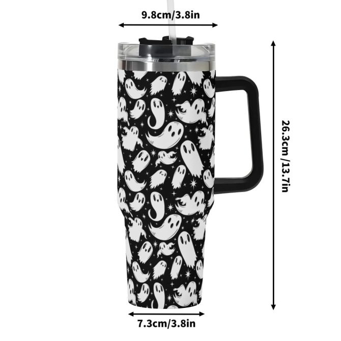 Halloween Ghosties Custom Stanley Quencher 40Oz Stainless Steel Tumbler With Handle - Image 6
