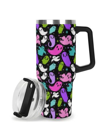 Halloween Ghosties Custom Stanley Quencher 40Oz Stainless Steel Tumbler With Handle