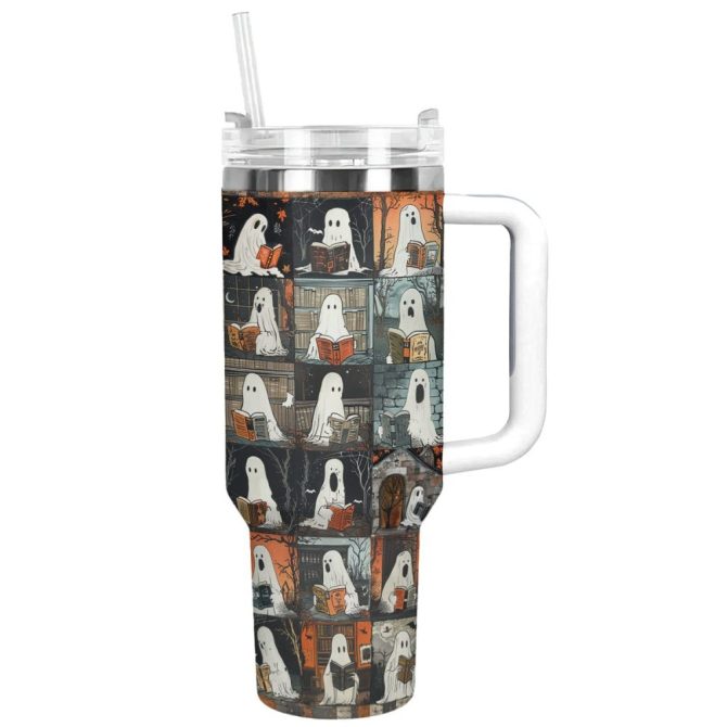 Halloween Ghostly Book Club Custom Stanley Quencher 40Oz Stainless Steel Tumbler With Handle - Image 15
