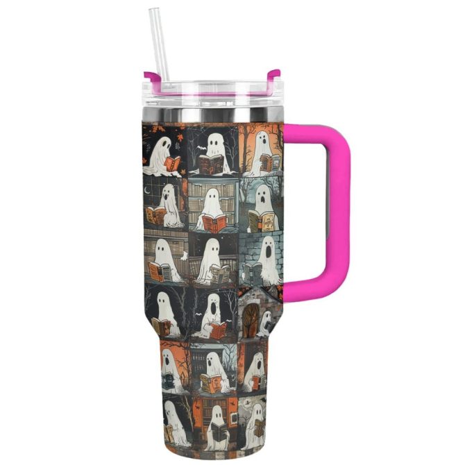Halloween Ghostly Book Club Custom Stanley Quencher 40Oz Stainless Steel Tumbler With Handle - Image 17