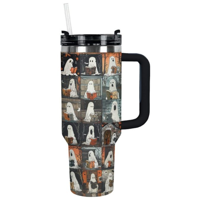 Halloween Ghostly Book Club Custom Stanley Quencher 40Oz Stainless Steel Tumbler With Handle - Image 16