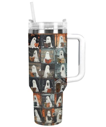 Halloween Ghostly Book Club Custom Stanley Quencher 40Oz Stainless Steel Tumbler With Handle