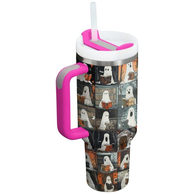 Halloween Ghostly Book Club Custom Stanley Quencher 40Oz Stainless Steel Tumbler With Handle - Image 8