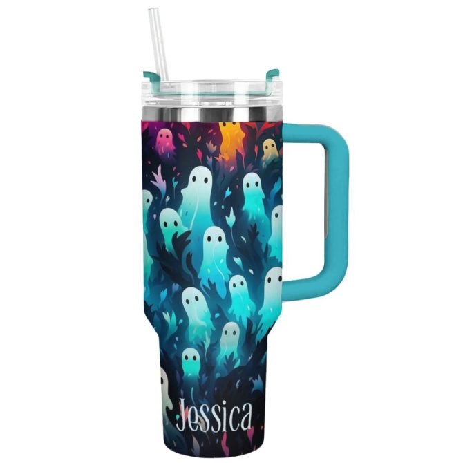 Halloween Ghostly Glow Custom Stanley Quencher 40Oz Stainless Steel Tumbler With Handle