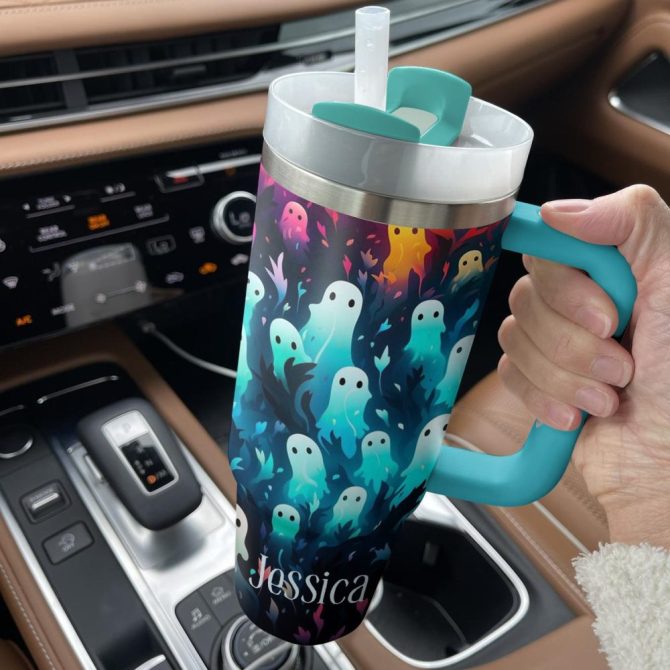 Halloween Ghostly Glow Custom Stanley Quencher 40Oz Stainless Steel Tumbler With Handle - Image 2