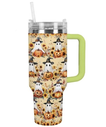 Halloween Ghostly Harvest Custom Stanley Quencher 40Oz Stainless Steel Tumbler With Handle