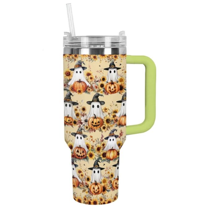 Halloween Ghostly Harvest Custom Stanley Quencher 40Oz Stainless Steel Tumbler With Handle