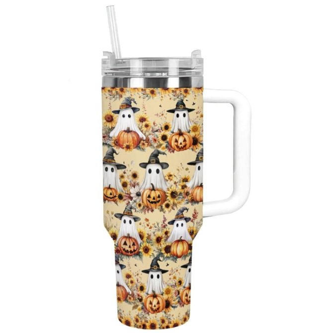 Halloween Ghostly Harvest Custom Stanley Quencher 40Oz Stainless Steel Tumbler With Handle - Image 12