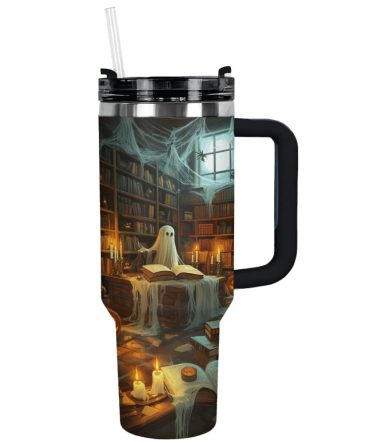 Halloween Ghostly Library Custom Stanley Quencher 40Oz Stainless Steel Tumbler With Handle