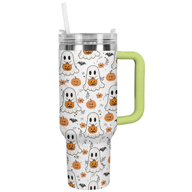 Halloween Ghosts And Pumpkins Custom Stanley Quencher 40Oz Stainless Steel Tumbler With Handle - Image 11
