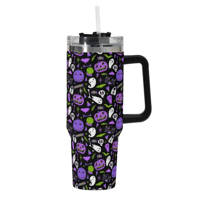 Halloween Ghouls Spooky Custom Stanley Quencher 40Oz Stainless Steel Tumbler With Handle - Image 2