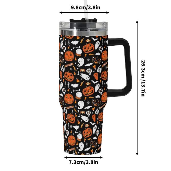 Halloween Ghouls Spooky Custom Stanley Quencher 40Oz Stainless Steel Tumbler With Handle - Image 6