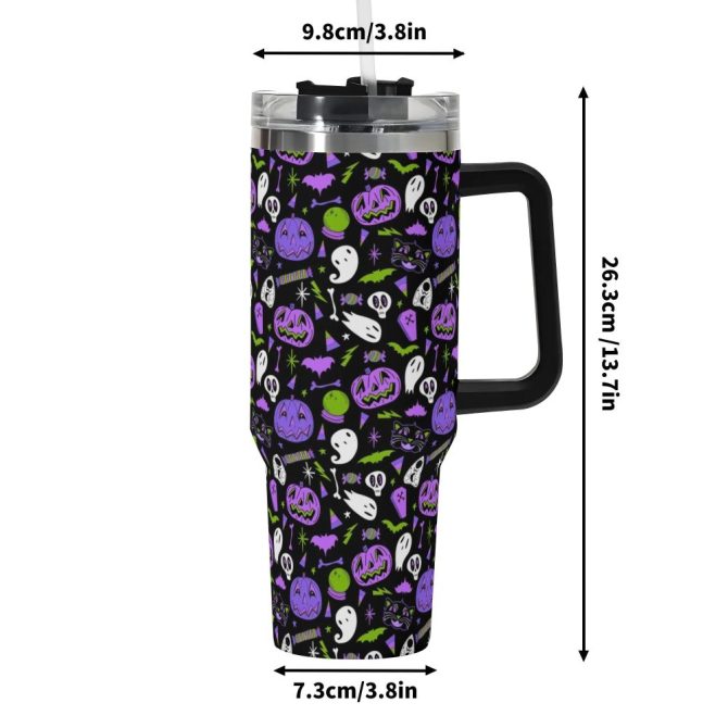 Halloween Ghouls Spooky Custom Stanley Quencher 40Oz Stainless Steel Tumbler With Handle - Image 6