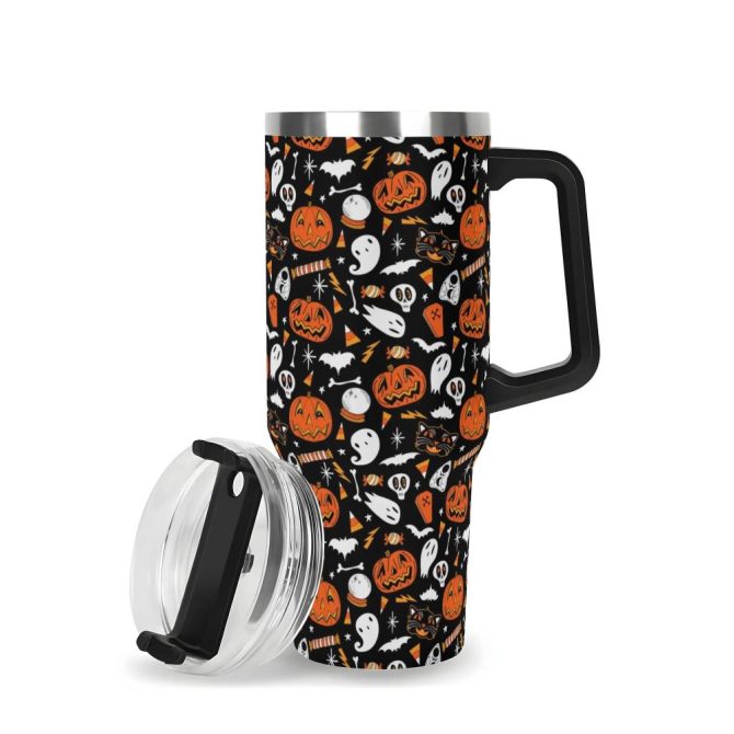 Halloween Ghouls Spooky Custom Stanley Quencher 40Oz Stainless Steel Tumbler With Handle - Image 3