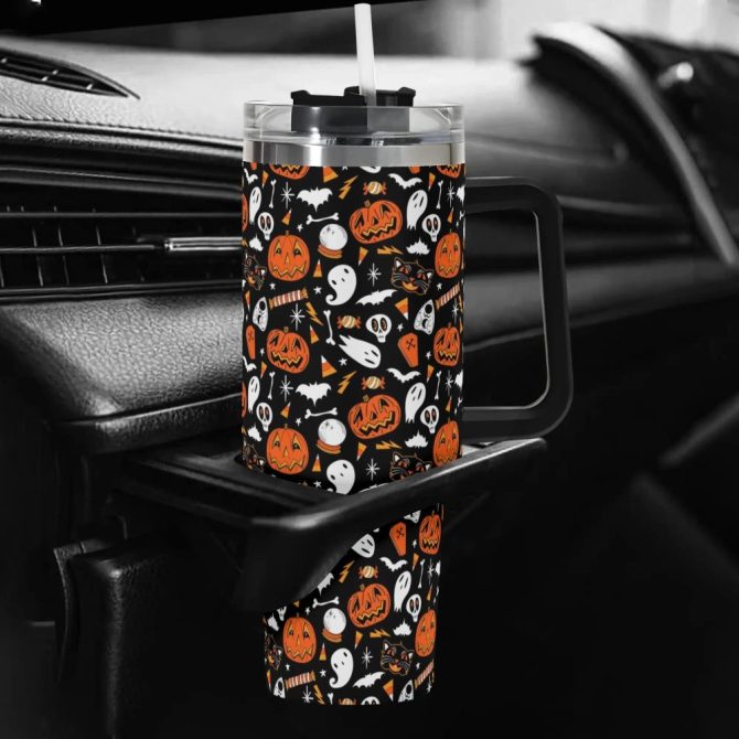 Halloween Ghouls Spooky Custom Stanley Quencher 40Oz Stainless Steel Tumbler With Handle - Image 5