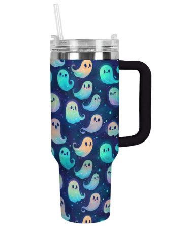 Halloween Glowing Ghosts Custom Stanley Quencher 40Oz Stainless Steel Tumbler With Handle