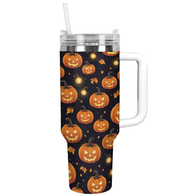 Halloween Glowing Pumpkinscustom Stanley Quencher 40Oz Stainless Steel Tumbler With Handle - Image 12