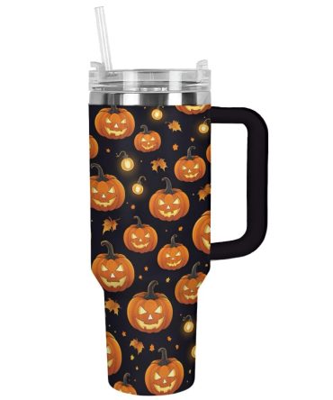 Halloween Glowing Pumpkinscustom Stanley Quencher 40Oz Stainless Steel Tumbler With Handle