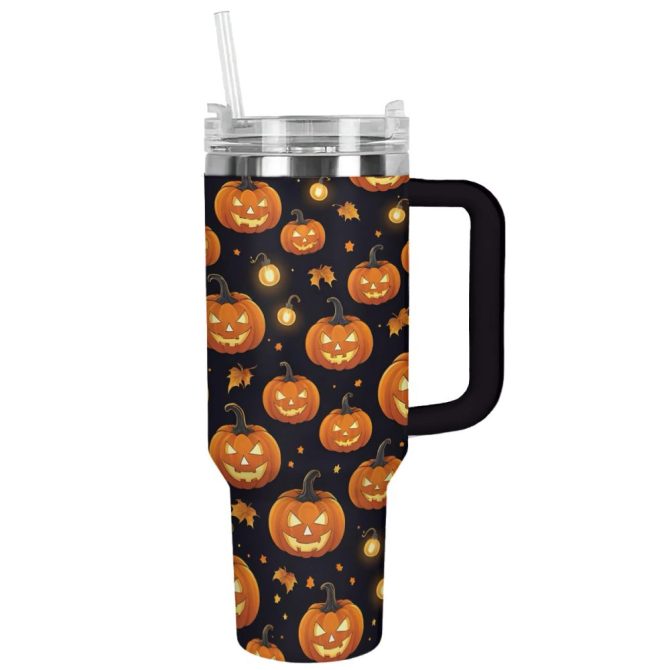 Halloween Glowing Pumpkinscustom Stanley Quencher 40Oz Stainless Steel Tumbler With Handle