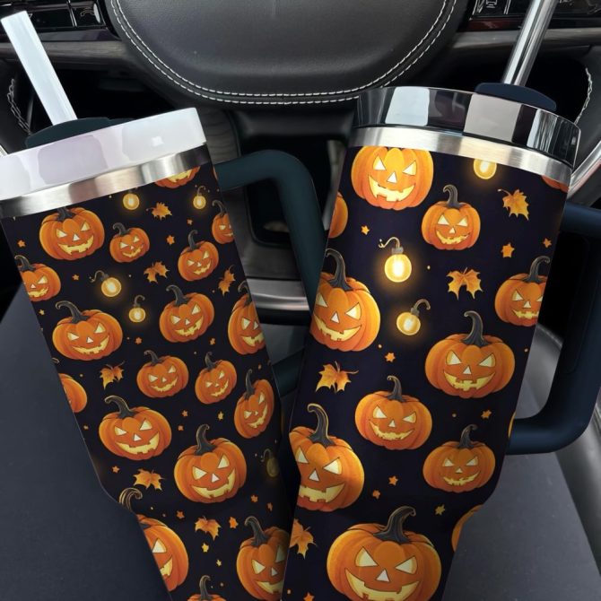 Halloween Glowing Pumpkinscustom Stanley Quencher 40Oz Stainless Steel Tumbler With Handle - Image 2