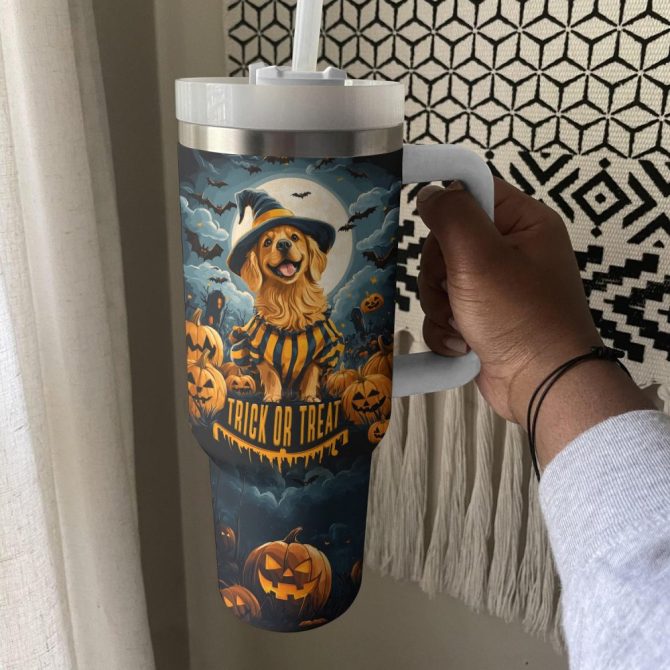 Halloween Golden Trick Or Treat Custom Stanley Quencher 40Oz Stainless Steel Tumbler With Handle - Image 3