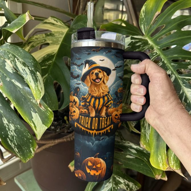 Halloween Golden Trick Or Treat Custom Stanley Quencher 40Oz Stainless Steel Tumbler With Handle - Image 2