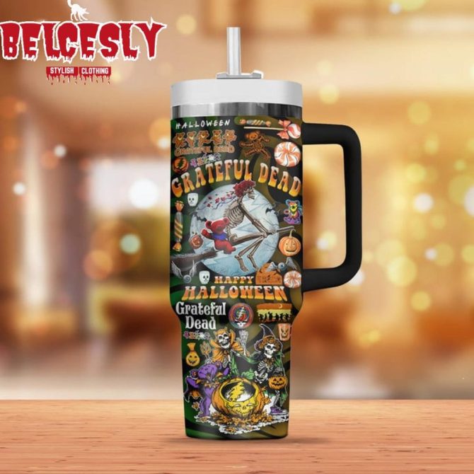 Halloween Grateful Dead Music Custom Stanley Quencher 40Oz Stainless Steel Tumbler With Handle - Image 3