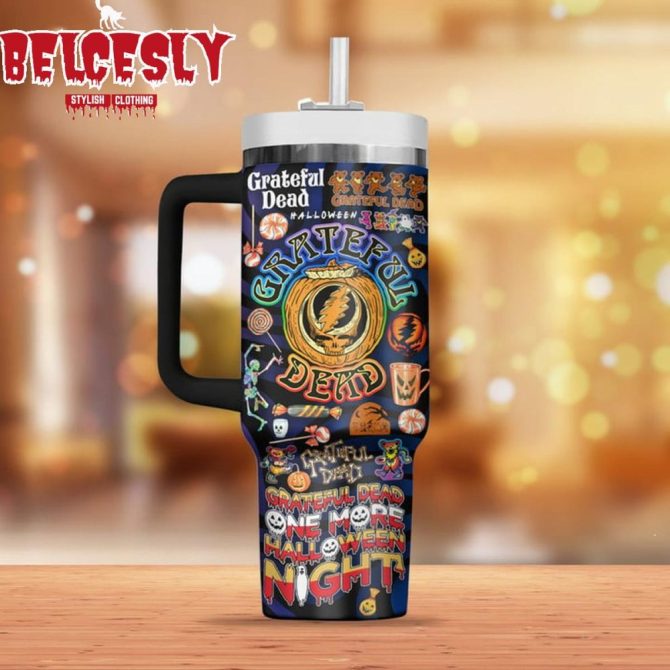 Halloween Grateful Dead Music Custom Stanley Quencher 40Oz Stainless Steel Tumbler With Handle - Image 2