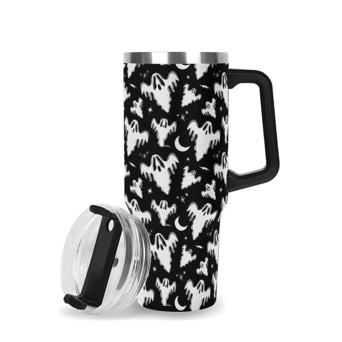 Halloween Graveyard Ghosts Custom Stanley Quencher 40Oz Stainless Steel Tumbler With Handle