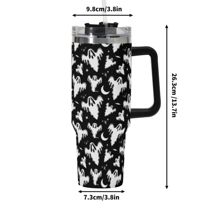 Halloween Graveyard Ghosts Custom Stanley Quencher 40Oz Stainless Steel Tumbler With Handle - Image 6