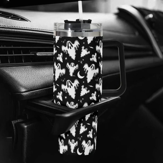 Halloween Graveyard Ghosts Custom Stanley Quencher 40Oz Stainless Steel Tumbler With Handle - Image 5