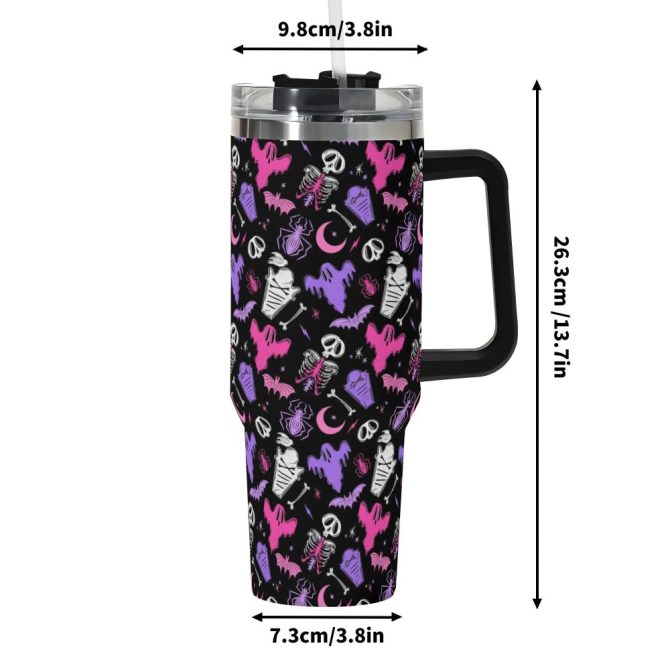 Halloween Graveyard Ghouls Custom Stanley Quencher 40Oz Stainless Steel Tumbler With Handle - Image 6