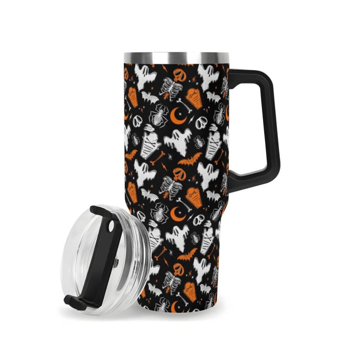 Halloween Graveyard Ghouls Custom Stanley Quencher 40Oz Stainless Steel Tumbler With Handle - Image 3