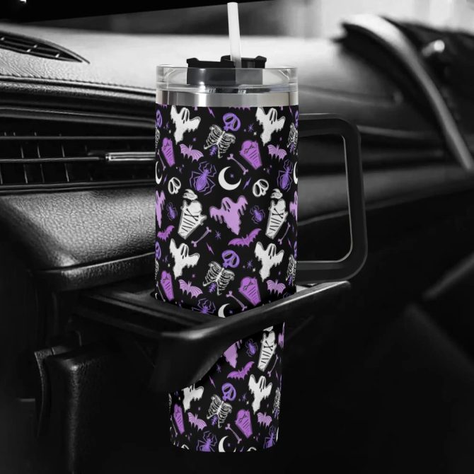 Halloween Graveyard Ghouls Custom Stanley Quencher 40Oz Stainless Steel Tumbler With Handle - Image 5