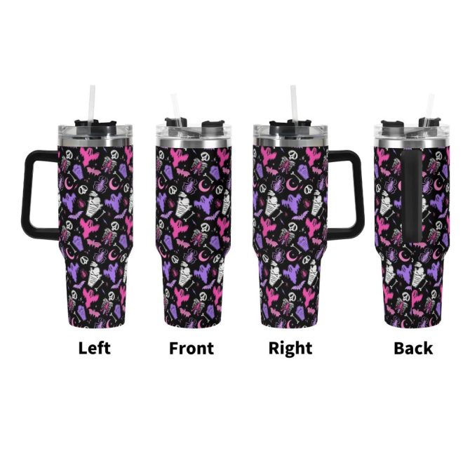 Halloween Graveyard Ghouls Custom Stanley Quencher 40Oz Stainless Steel Tumbler With Handle - Image 2