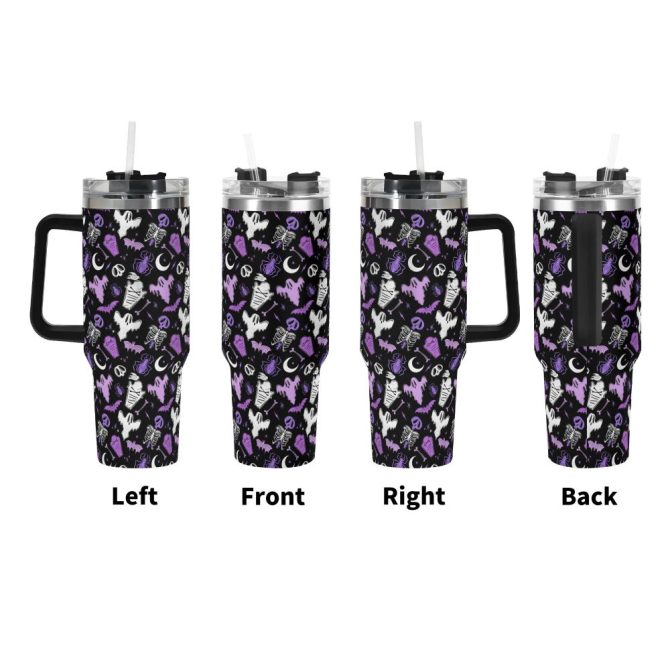 Halloween Graveyard Ghouls Custom Stanley Quencher 40Oz Stainless Steel Tumbler With Handle - Image 3