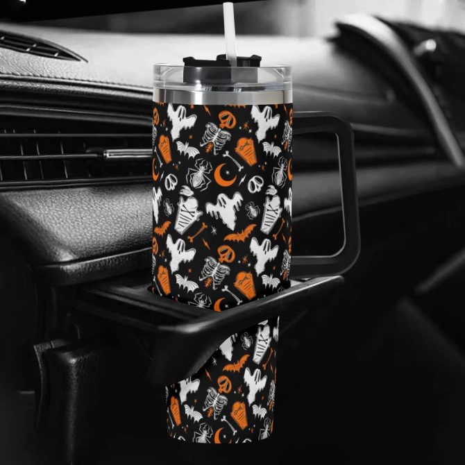 Halloween Graveyard Ghouls Custom Stanley Quencher 40Oz Stainless Steel Tumbler With Handle - Image 5