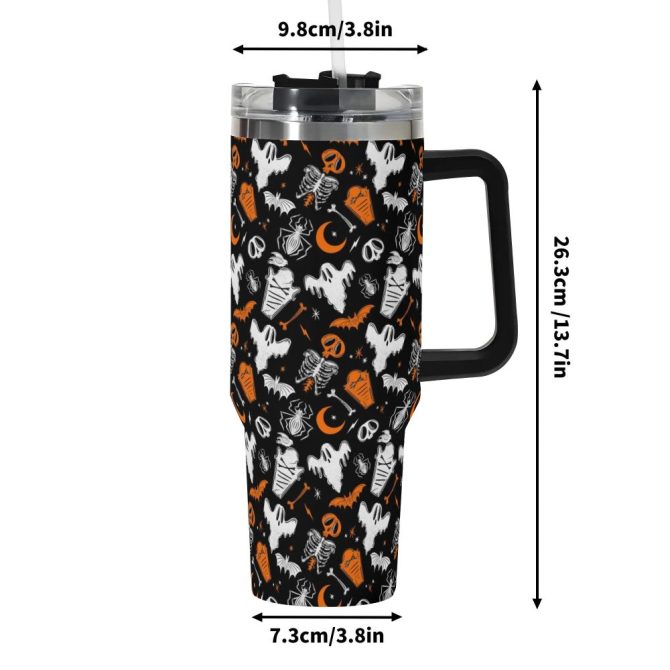 Halloween Graveyard Ghouls Custom Stanley Quencher 40Oz Stainless Steel Tumbler With Handle - Image 6